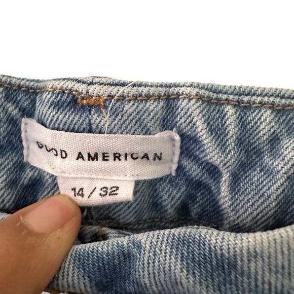 Good American Good Classic Jeans in Indigo267 High Rise Split Hem Size 14/32 - Picture 11 of 14
